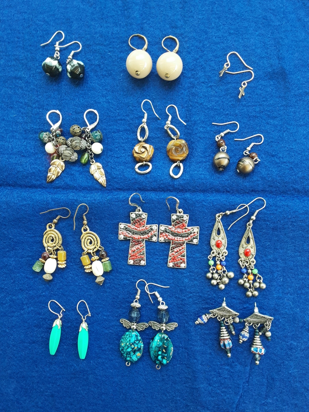 Vintage Women's Earring Collection: Blue, Turquoise, Cream, Silver & Gold Tones